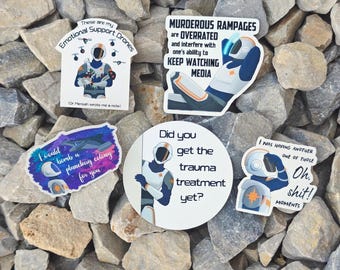 Murderbot Diaries Vinyl Stickers: Murderbot, ART, Perihelion, SecUnit