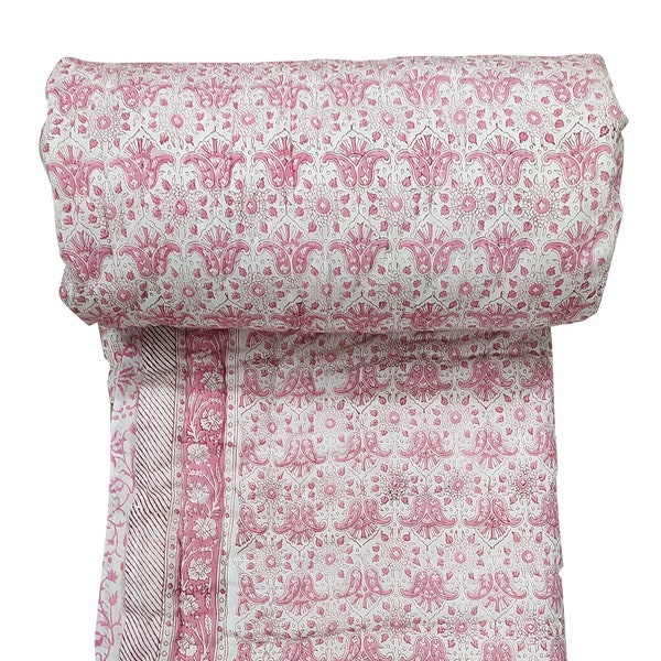 Indian traditional Hand Block Printed With Pink  Colour Made 100%Cotton With Insert Filled Bedding Quilt,Razai, Size:Twin,Queen,King