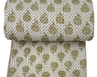Handmade Cotton Quilt, Block Print Quilt,Reversible Twin Quilt, Hand Stitched Quilt, Bohemian Bedding Bedspread, Indian Quilt, Floral Quilt
