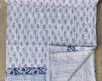 Details about / Handmade Kantha Quilt Throw Indian Hand Block Print Floral Bedspread Bedding Art