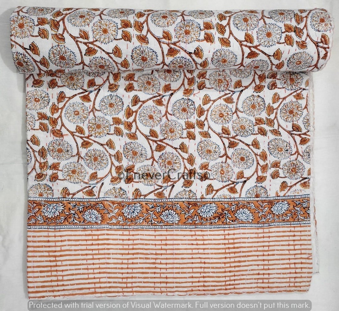 Cotton Kantha Indian Quilts Throw Bedspread Handmade Bedding