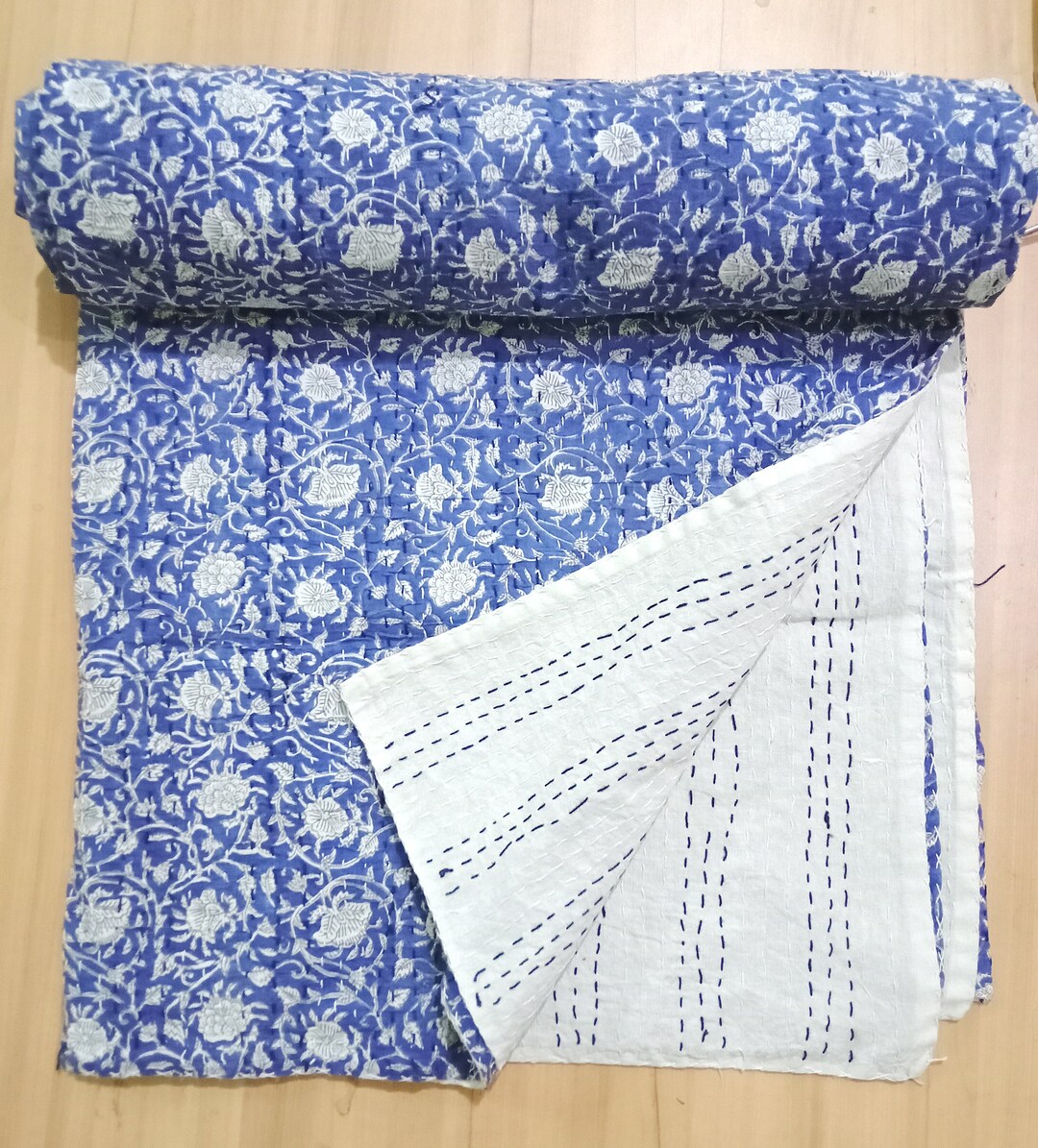 Hand Stitching Quilt Indian Kantha Quilt Kantha Bedspread Etsy