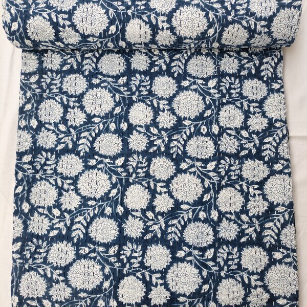 Blue Kantha Quilt Etsy
