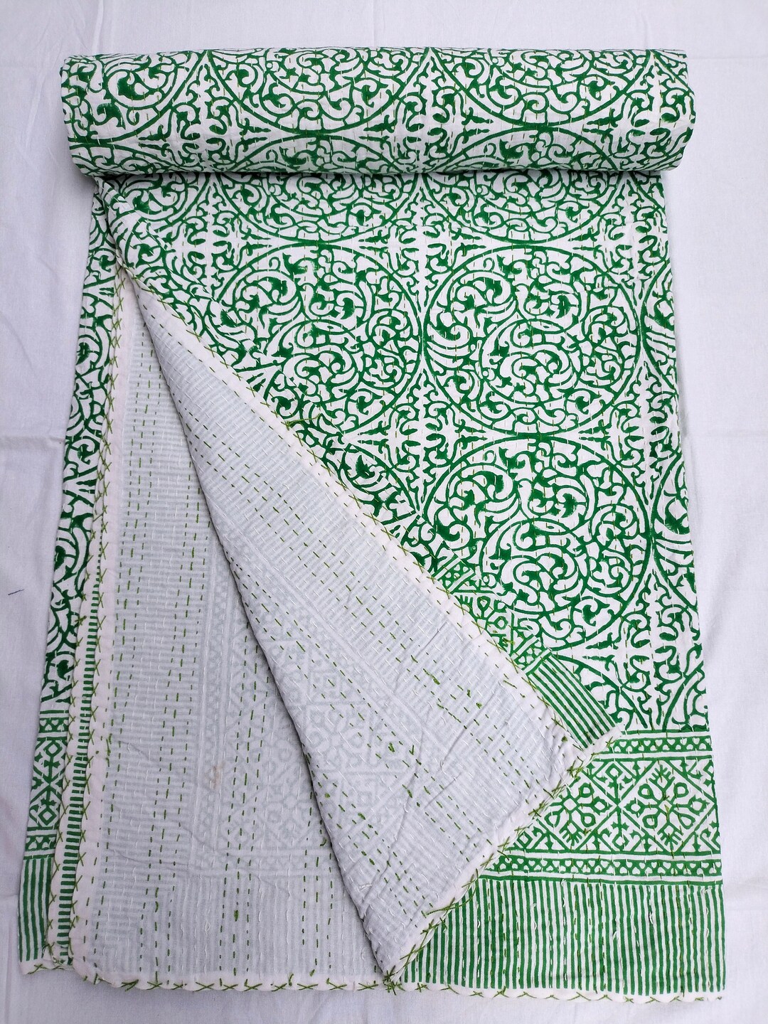 Handmade Anokhi Print Kantha Quilt Bedspread Indian Kantha Etsy