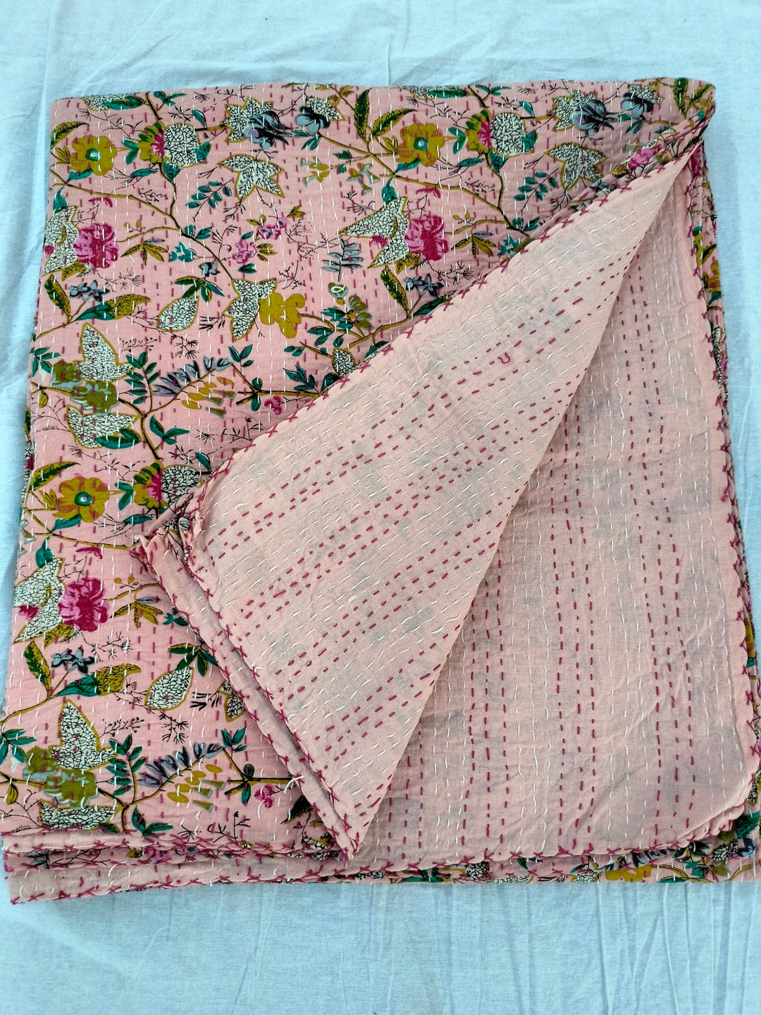 Pink Kantha Quilt Indian Kantha Quilt Handmade Kantha Bedcover Throw ...