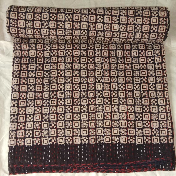 Indian Handmade Kantha Quilt Ajarkh Print Kantha Quilt - Etsy