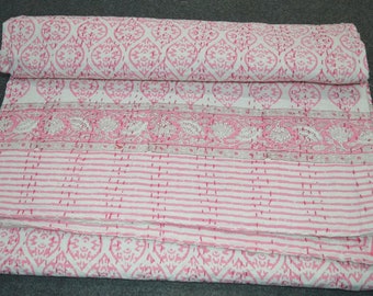 Twin Pink Details about   Wi-Fi Indian Hand Block Print Kantha Bed Cover Bedspread Quilt Queen