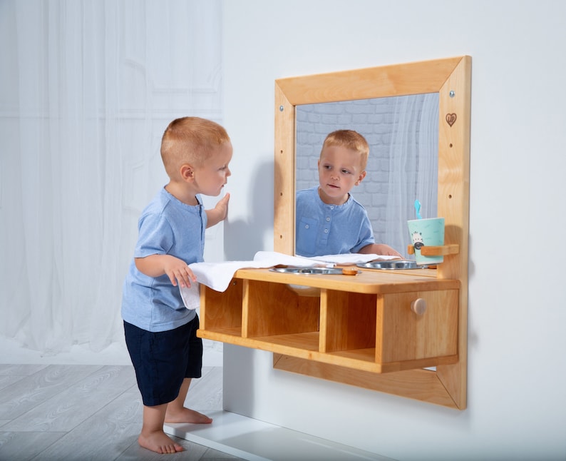 Miroir Montessori avec lavabo et rail de support, 2 en 1 image 2
