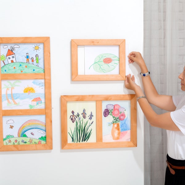 Bilderrahmen-Set für Zeichnungen, Gemälde und Kunstwerke, Art-Gallery für Kinder und Erwachsene, umdrehbar, Papier einfach austauschbar