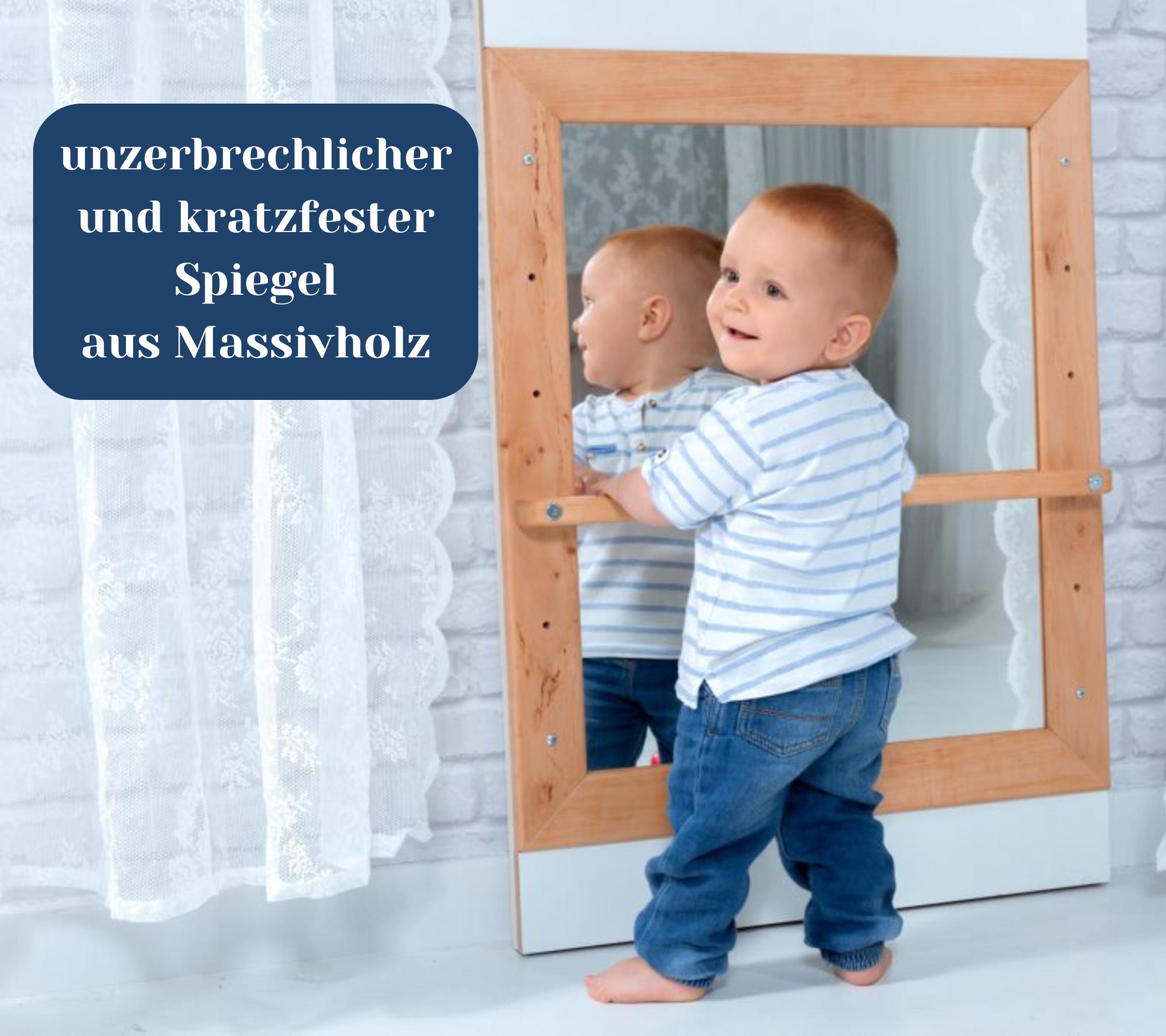 DrSilva – Miroir Montessori Incassable Pour Bébé 0-12 Mois, Tummy Time, Bois De Hêtre, Support Pour Cartes