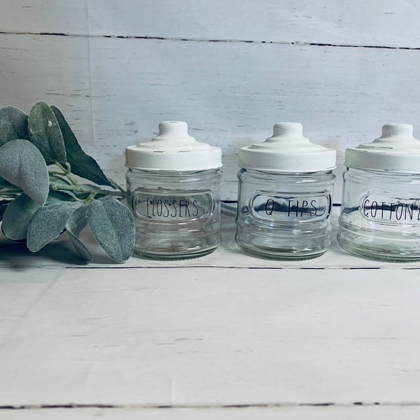 Bathroom Storage Jars | Rae Dunn Inspired Bathroom Decor | Farmhouse Bathroom Decor | Bathroom Jars | Farmhouse Bathroom