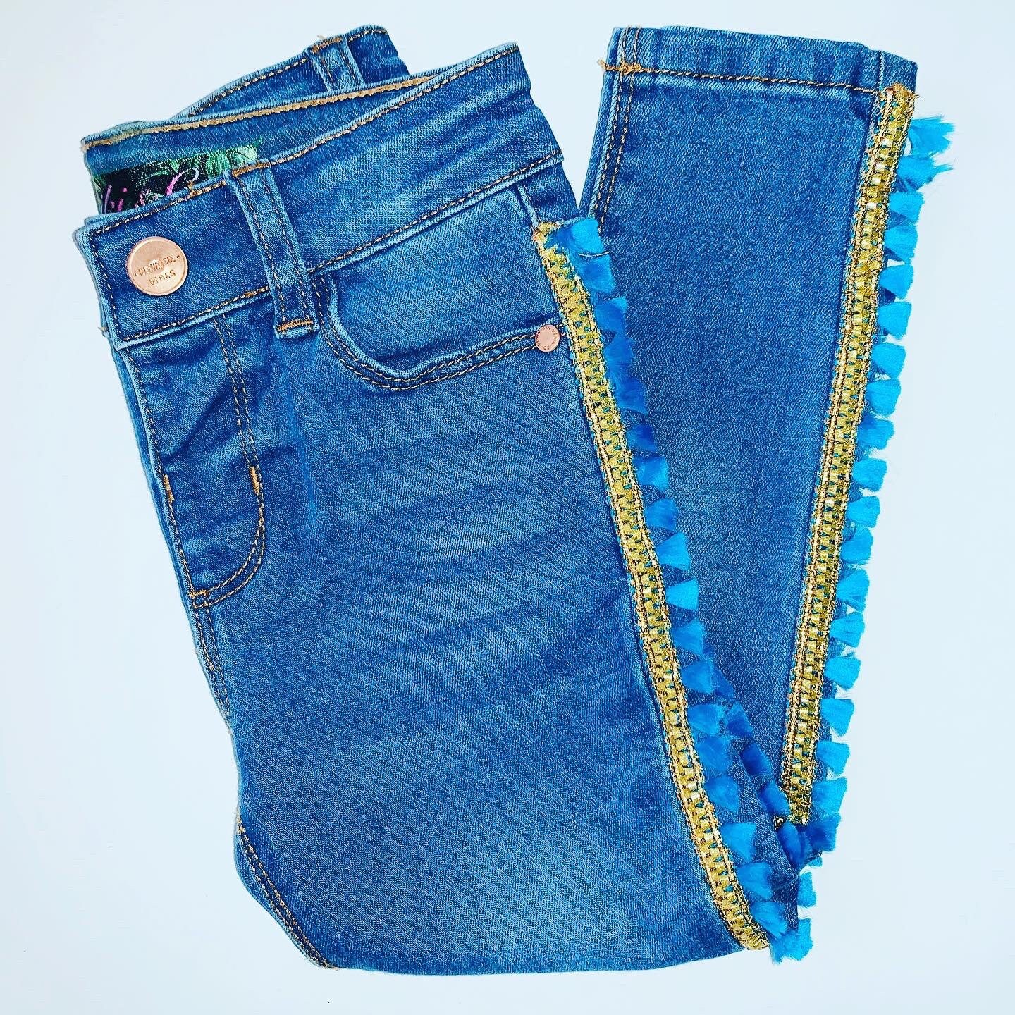 Cute jeans with gold and blue trim Etsy