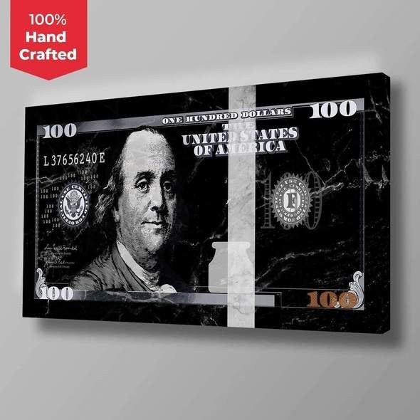 Benjamin Franklin Black Marble - Toile d'argent Office Wall Art Inspiré. Parfait Pour Le Bureau