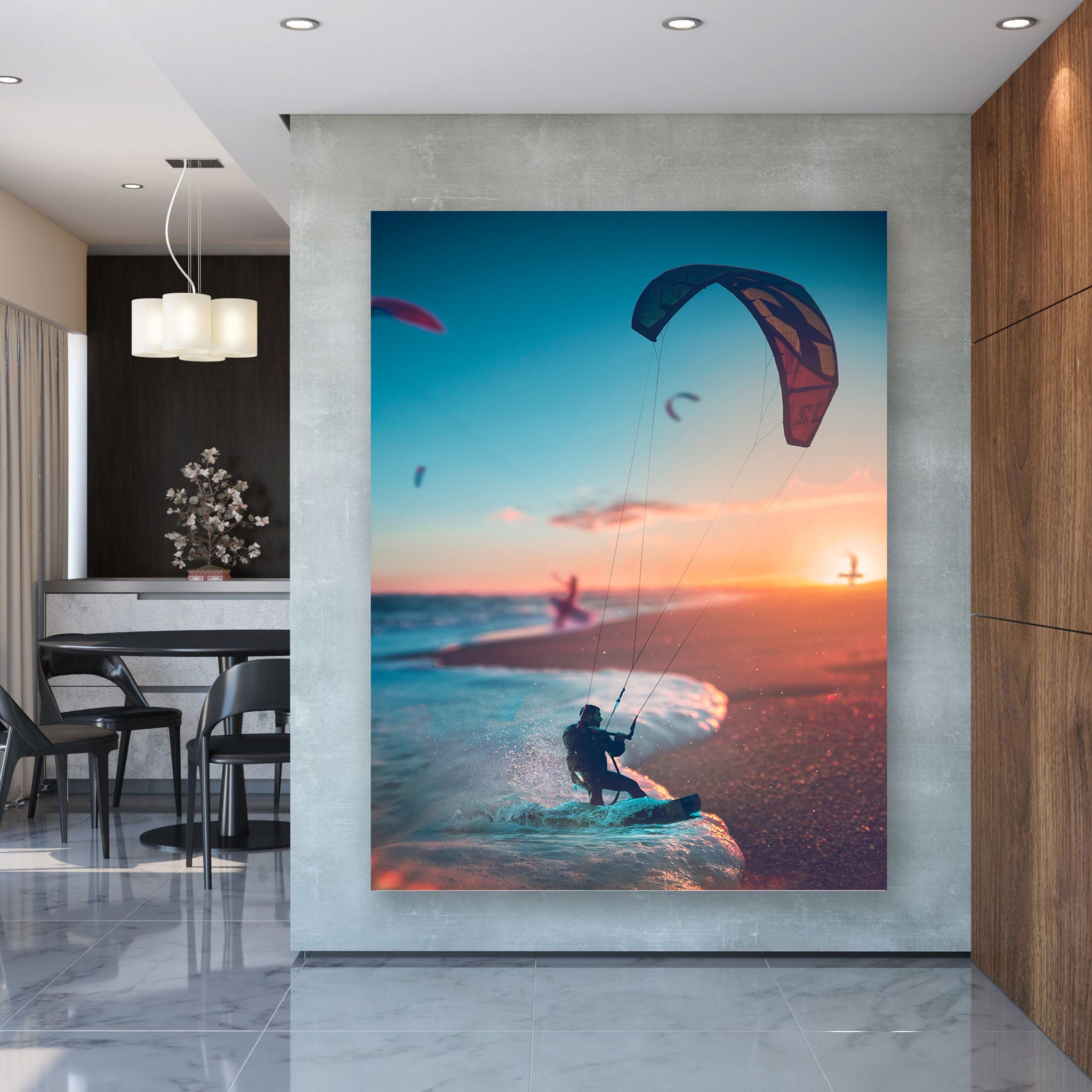 Kitesurf - Toile Originale d'art Mural Surdimensionnée Pour Le Salon de Mur Paysage Plage