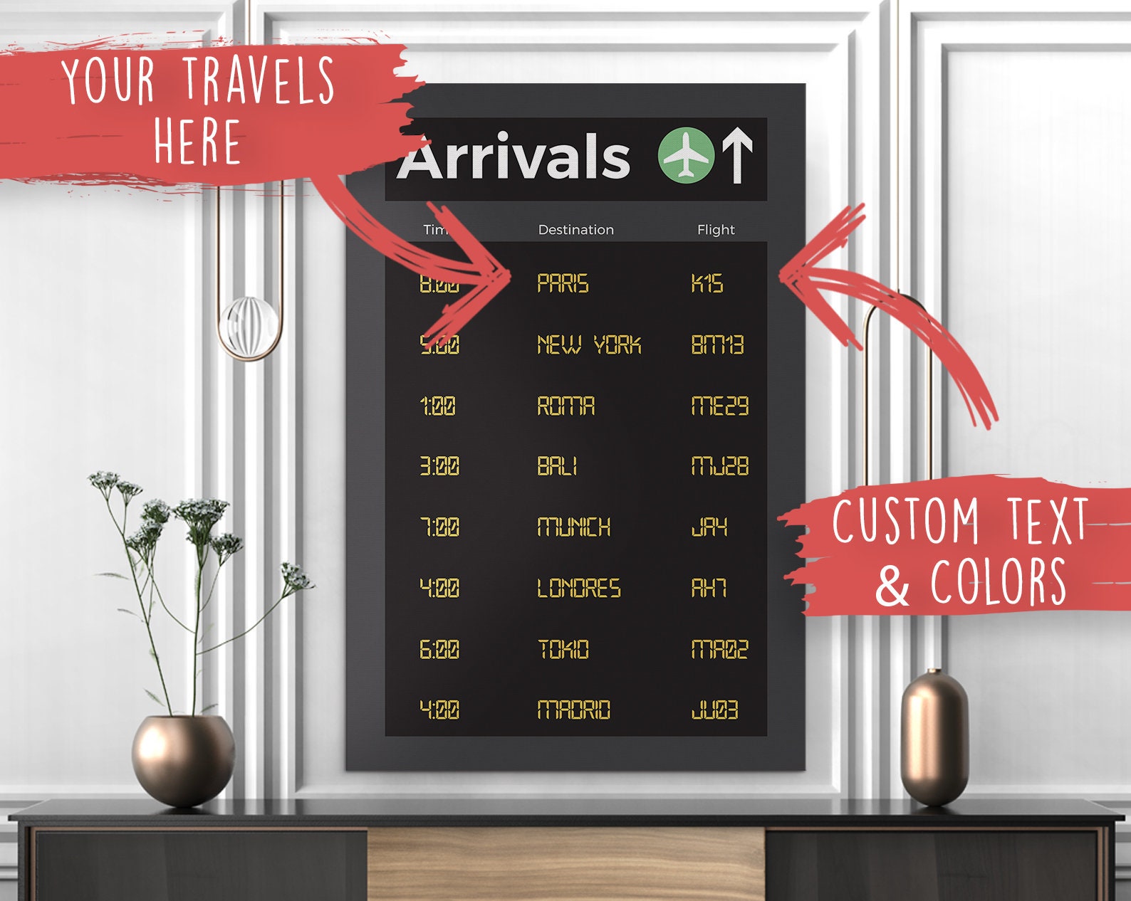 New Custom Travel Wall Art - Train Station Airport Departures Board Your Cities Gift For Him Devis P