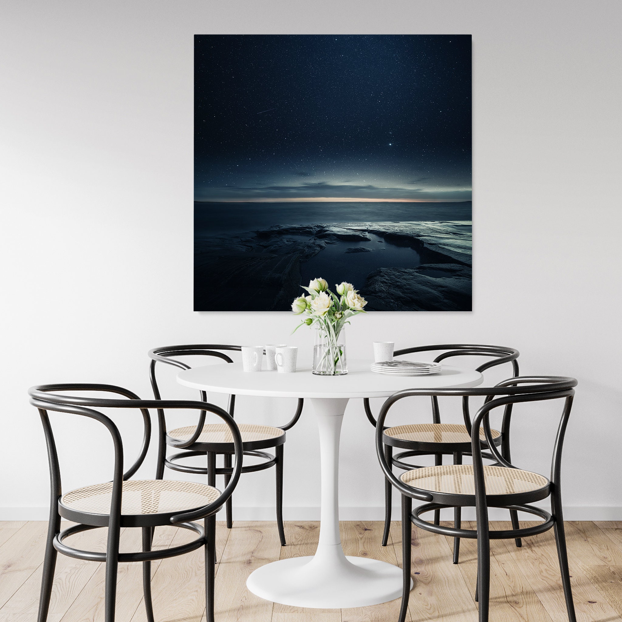 Islande Polar Night View Canvas Art Mural - Night Sky Iceland Lake Wall Art