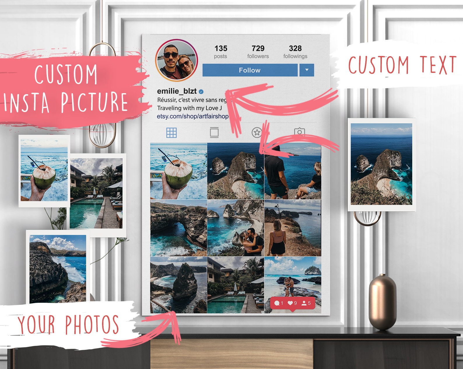 Custom Pictures Family Photo Collage, Personalized Large Collage - Instagram Canvas Votre Photo à La