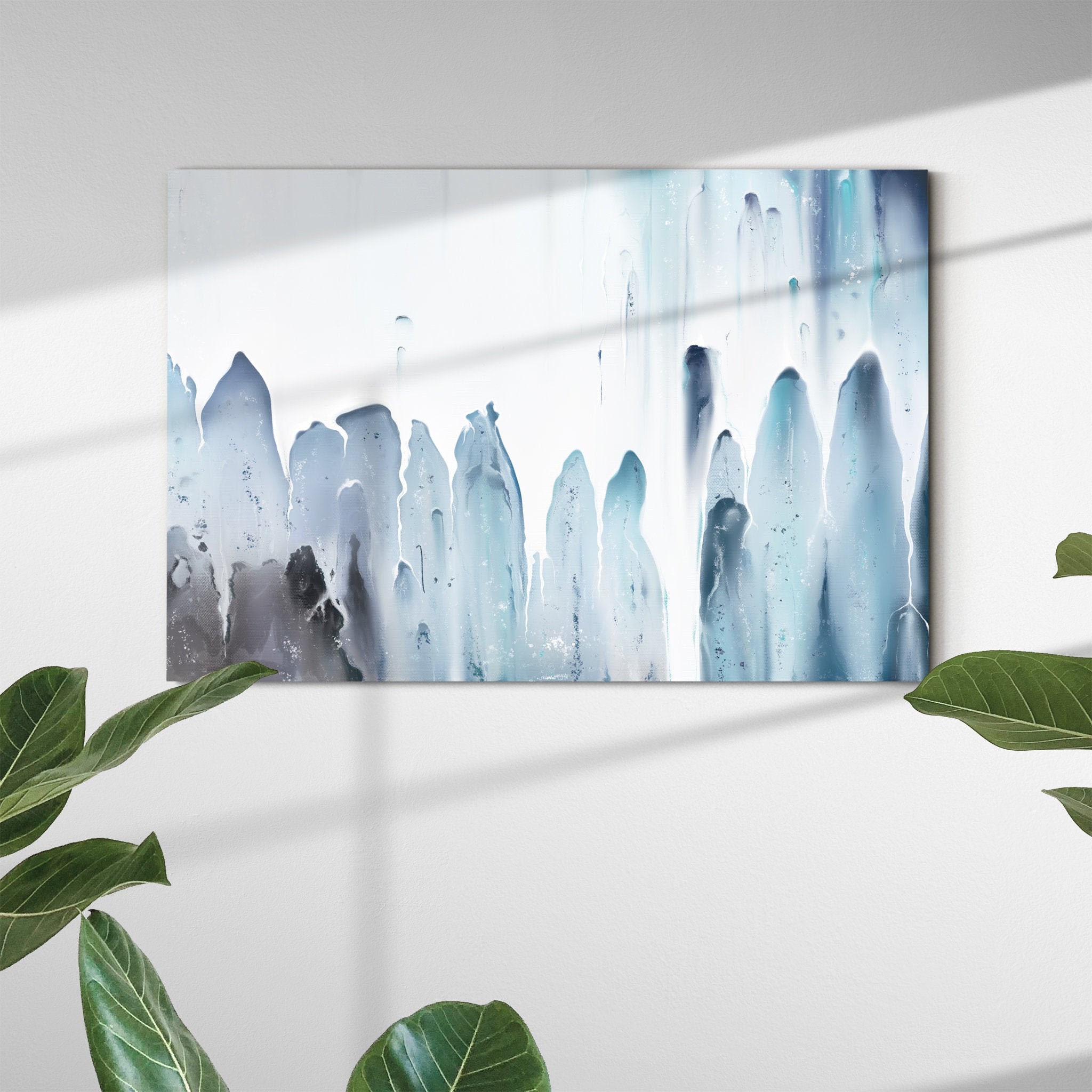 Décor de Cascade Glace, Peinture Abstraite Paysage d'hiver, Cascade, Décor Salle Esthétique, Art Toi