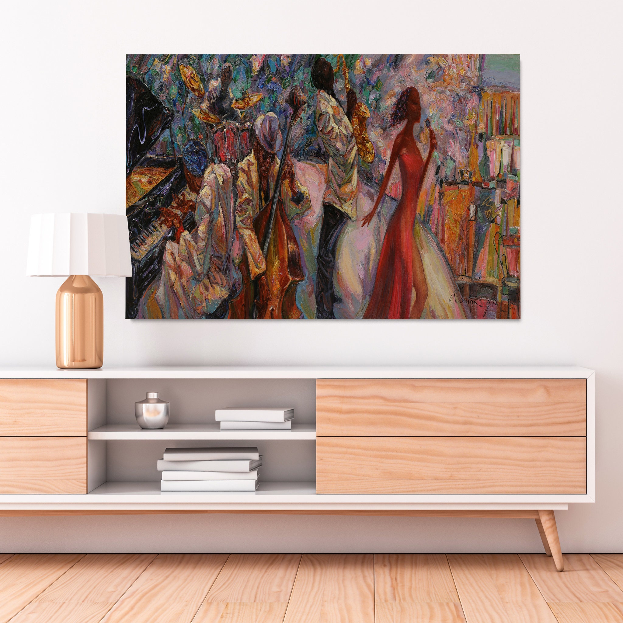 Musique Wall Art - Jazz Oil Painting Print Canvas Print Pianiste Saxophone Poster Music Cadeau Club 