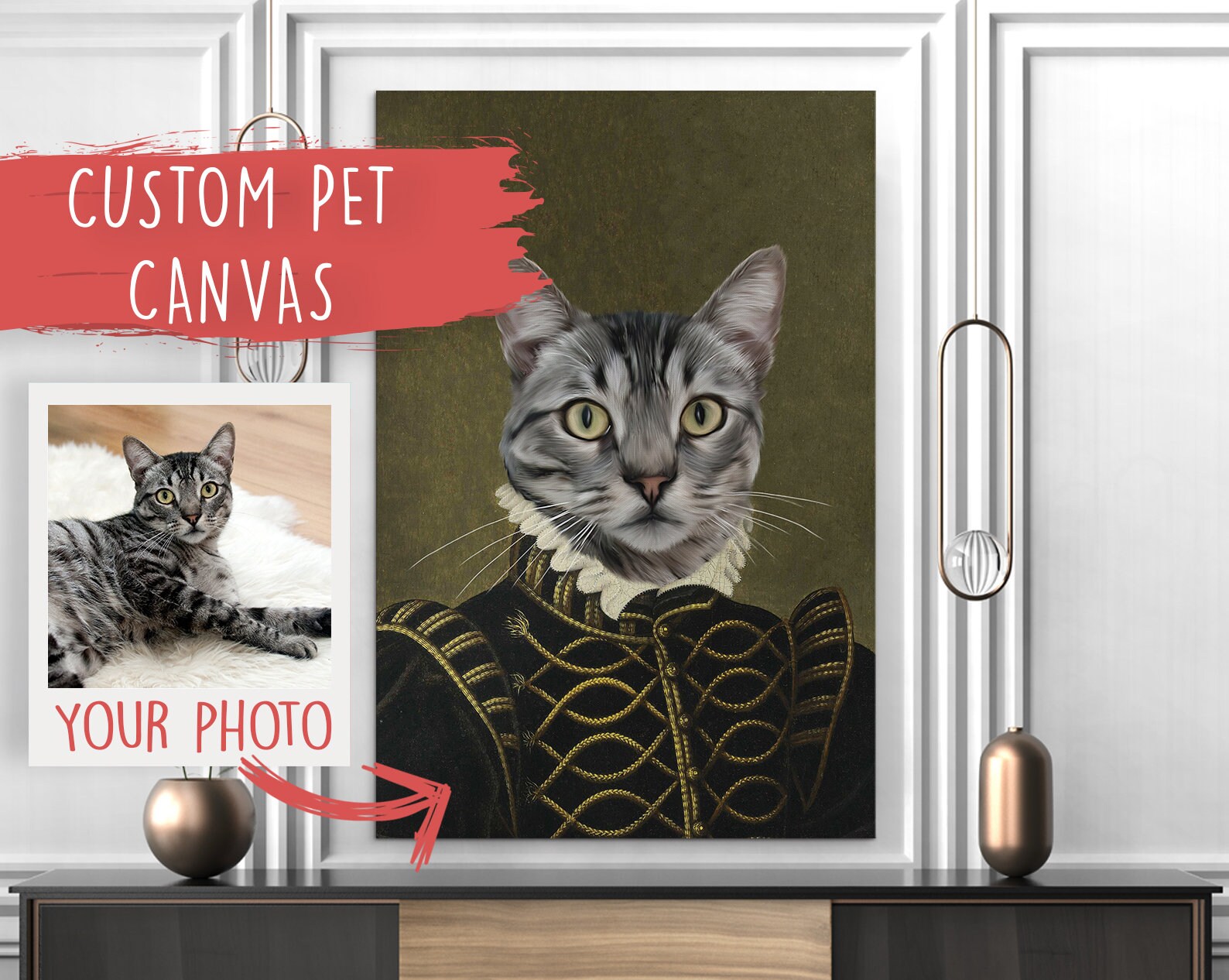 Portrait d'animal Familier Personnalisé, Le Noble. Toile Personnalisée de Portrait Familier, Art Mur