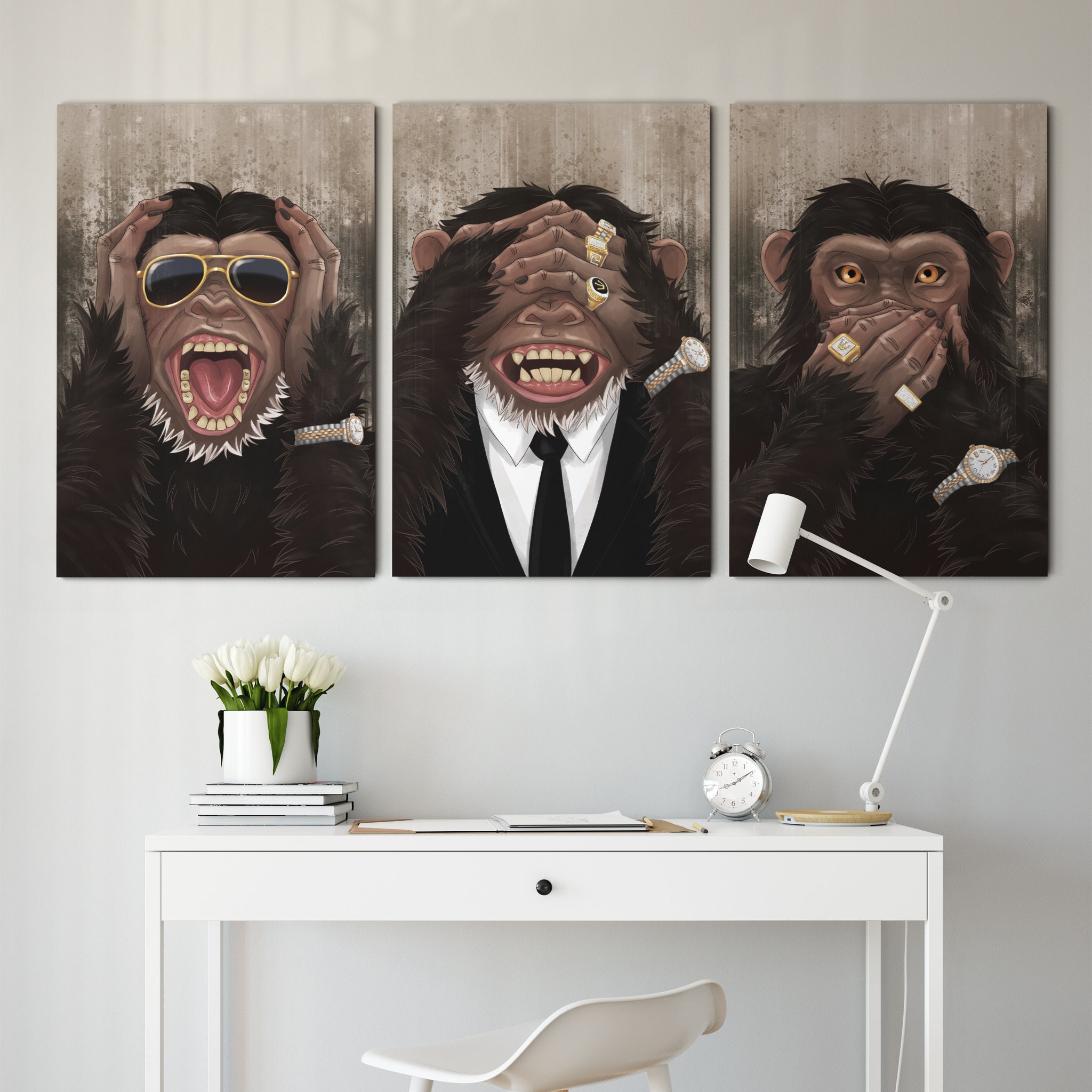 MONKEY ABOVE TRIO 3 Wise Monkeys Canvas Wall Art Banksy | Etsy