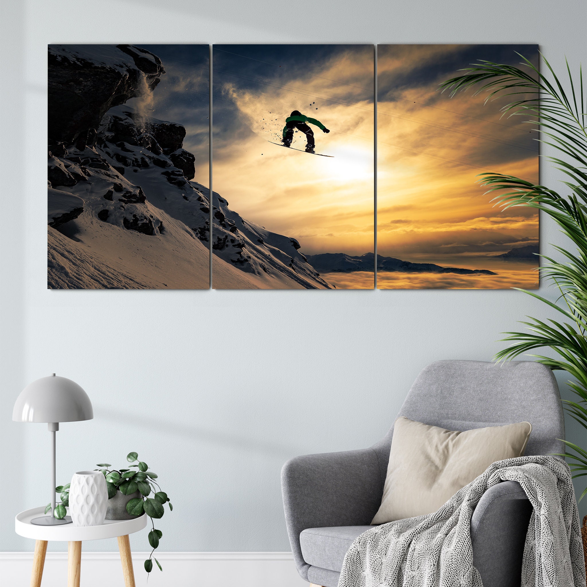 Sunset Snowboarding Canvas Wall Art - Sunset Toile de Neige