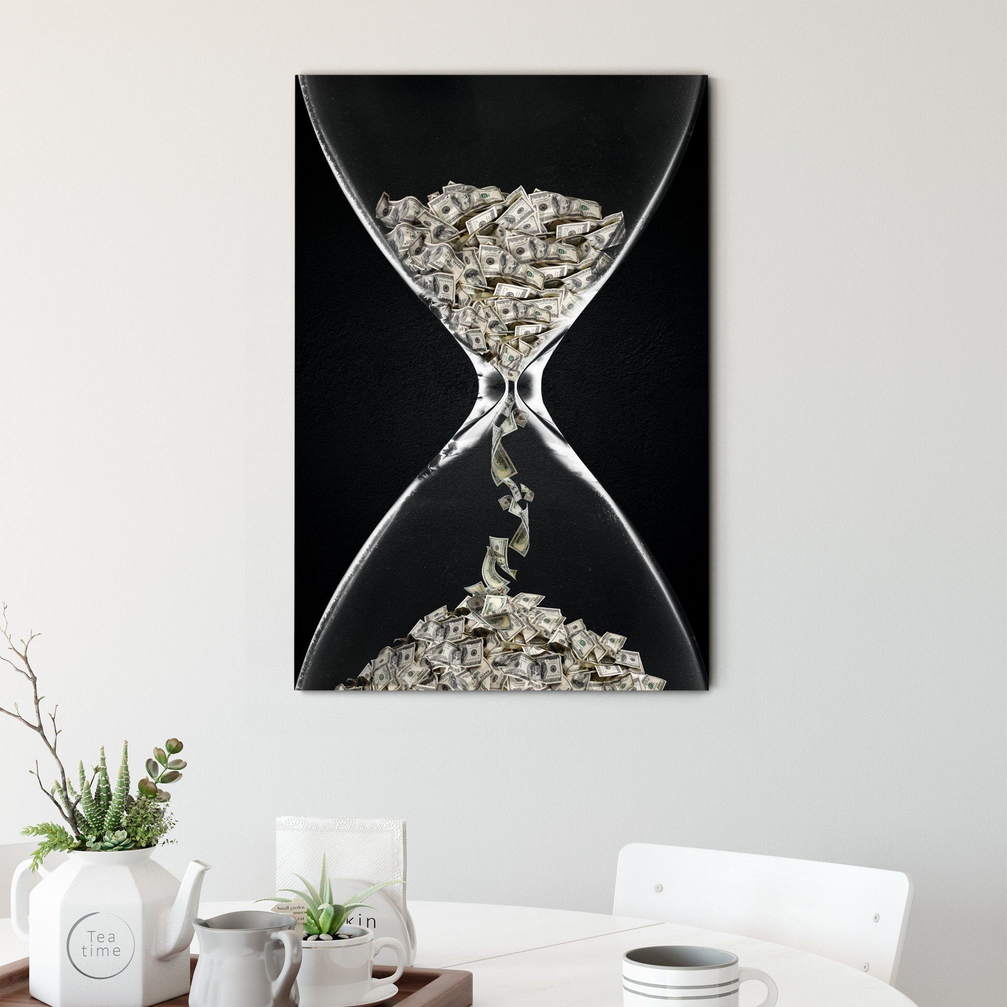 Money Time - Art Mural Motivationnel | Impression Toile Toile d'art Inspirant 100 Dollar Bill Benjam