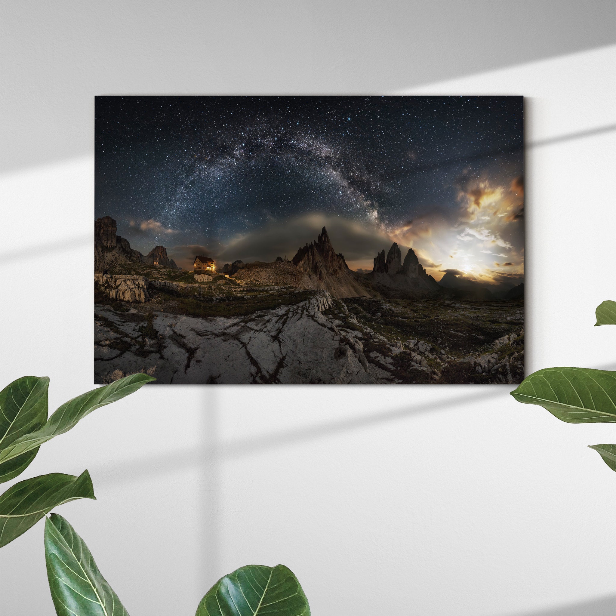 Galaxy Dolomites Canvas Wall Art - Night Sky Mountain Art