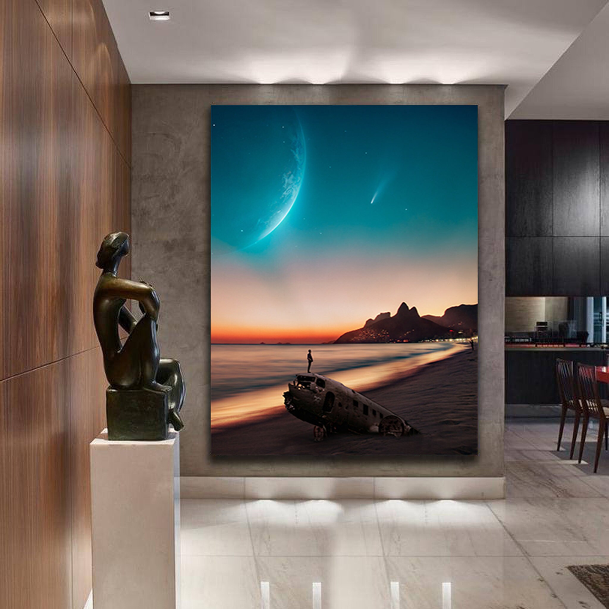 Homme Debout sur L'avion Observant Neowise Comet - Impression de Toile d'art Mur Pour Le Salon, Bure