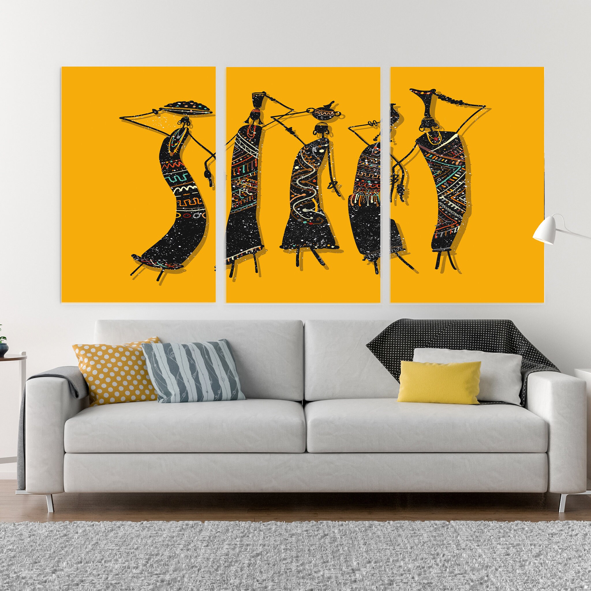 African Tribe - Art Afro-Américain Ensemble de 3 Toile Encadrée Mural Africain Pour Salon Livraison 