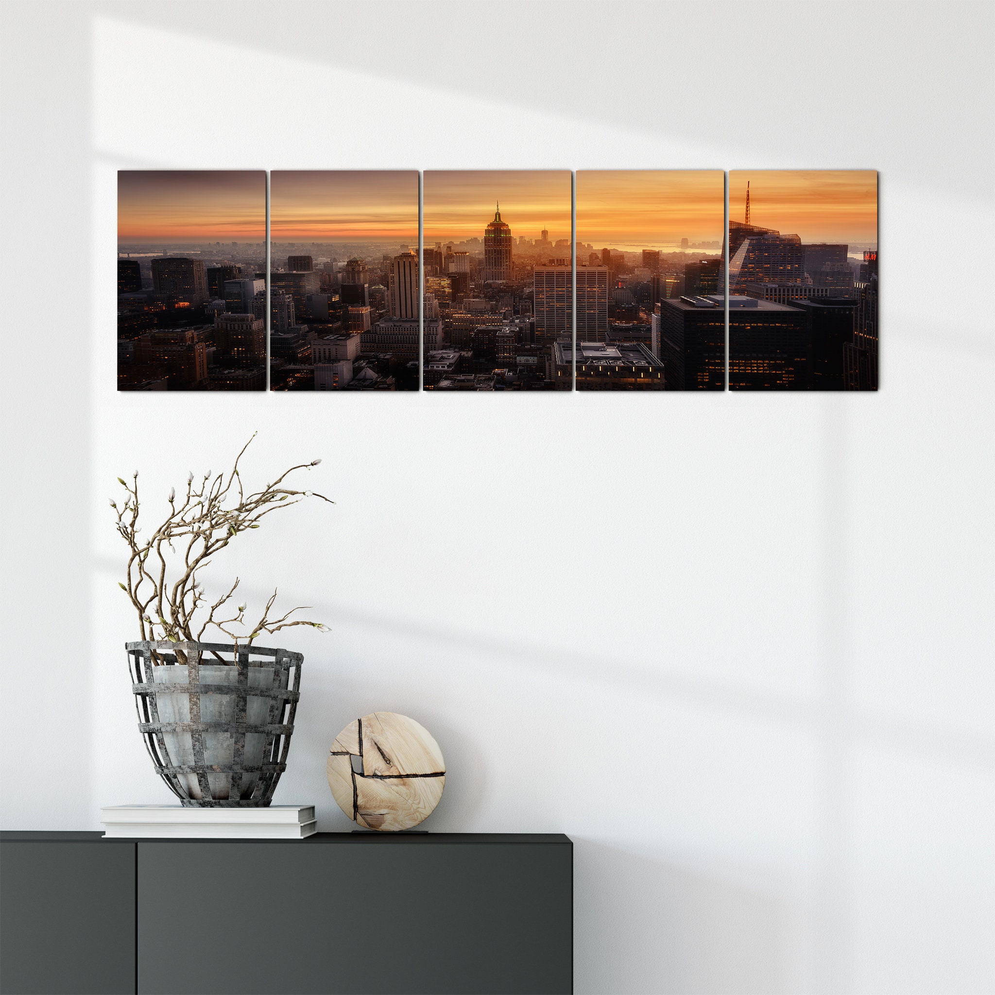 Manhattan's Light Canvas Wall Art - Sunrise City Canvas Art