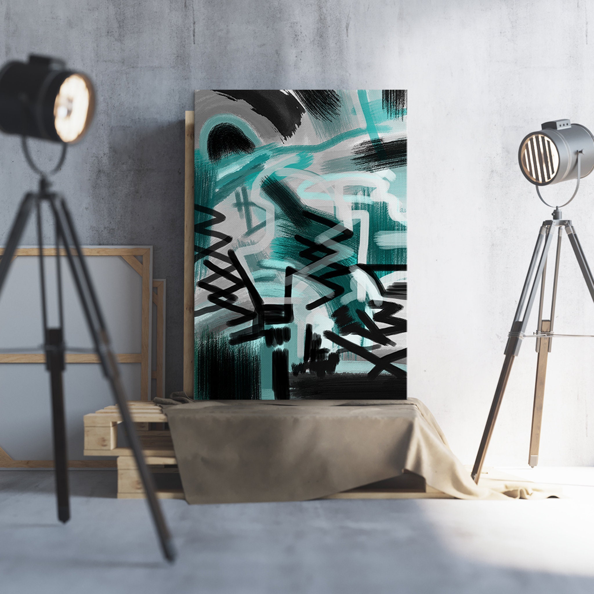 Nuit Orageuse | Version Bleue- Cadeau de Crémaillère, Gravure sur Toile d'art Mural - Toile Mur Noir