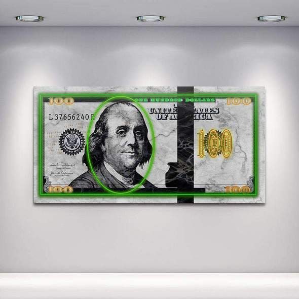 White Neon - Benjamin Franklin Art Wall Art Print Canvas. Toile d'argent Pour Les Escrocs