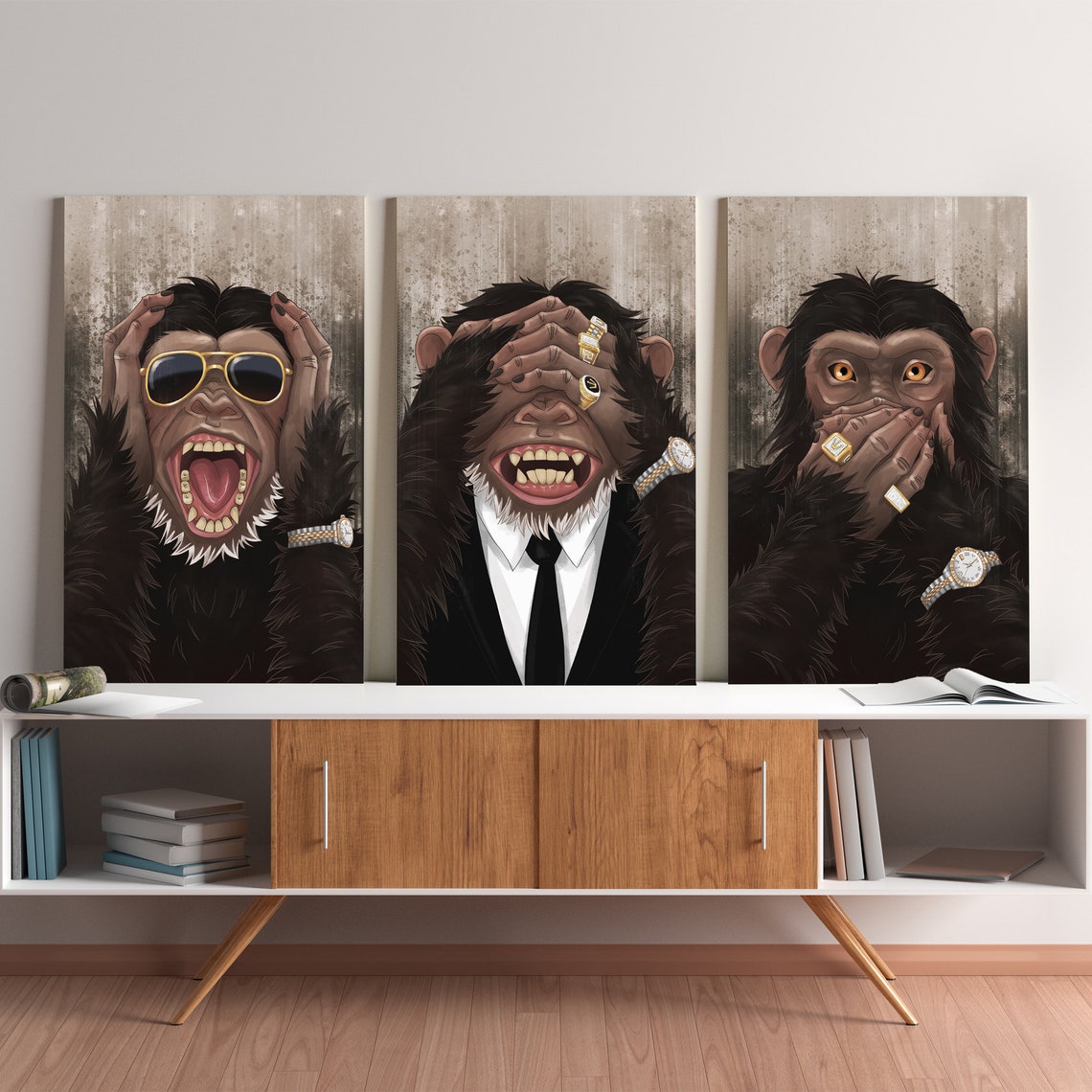 MONKEY ABOVE TRIO 3 Wise Monkeys Canvas Wall Art Banksy Etsy