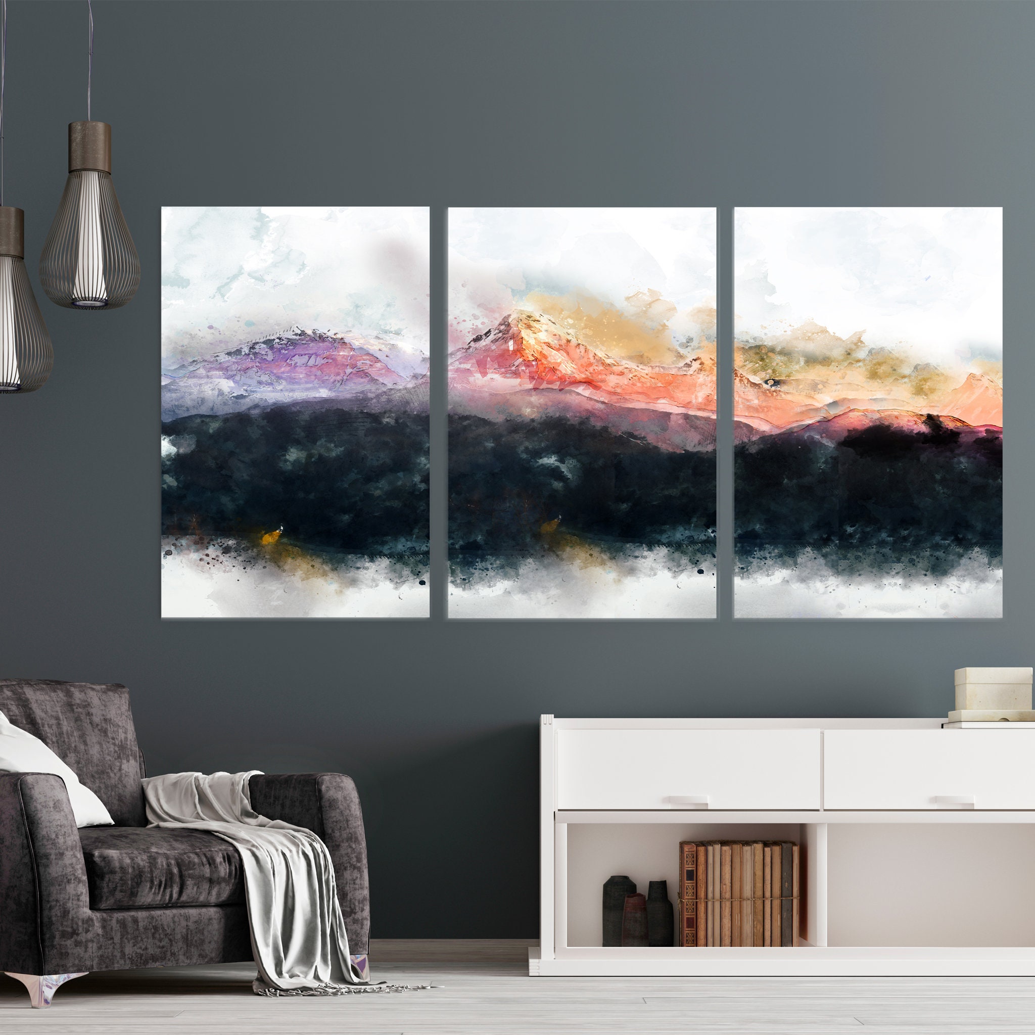 Mountain View - Art Du Mur Moderne | Fr Impression Abstraite Salon Art de Toile Surdimensionnée. Mou