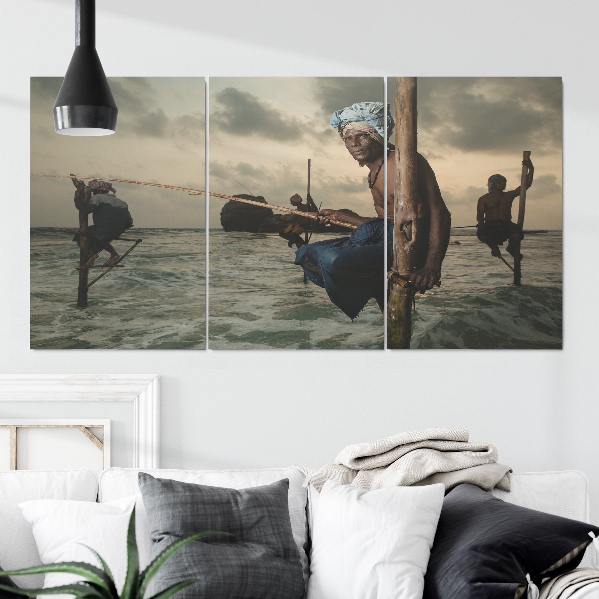The Stilt Fisherman Canvas Art Mural - Photographie Humaine de La Pêche