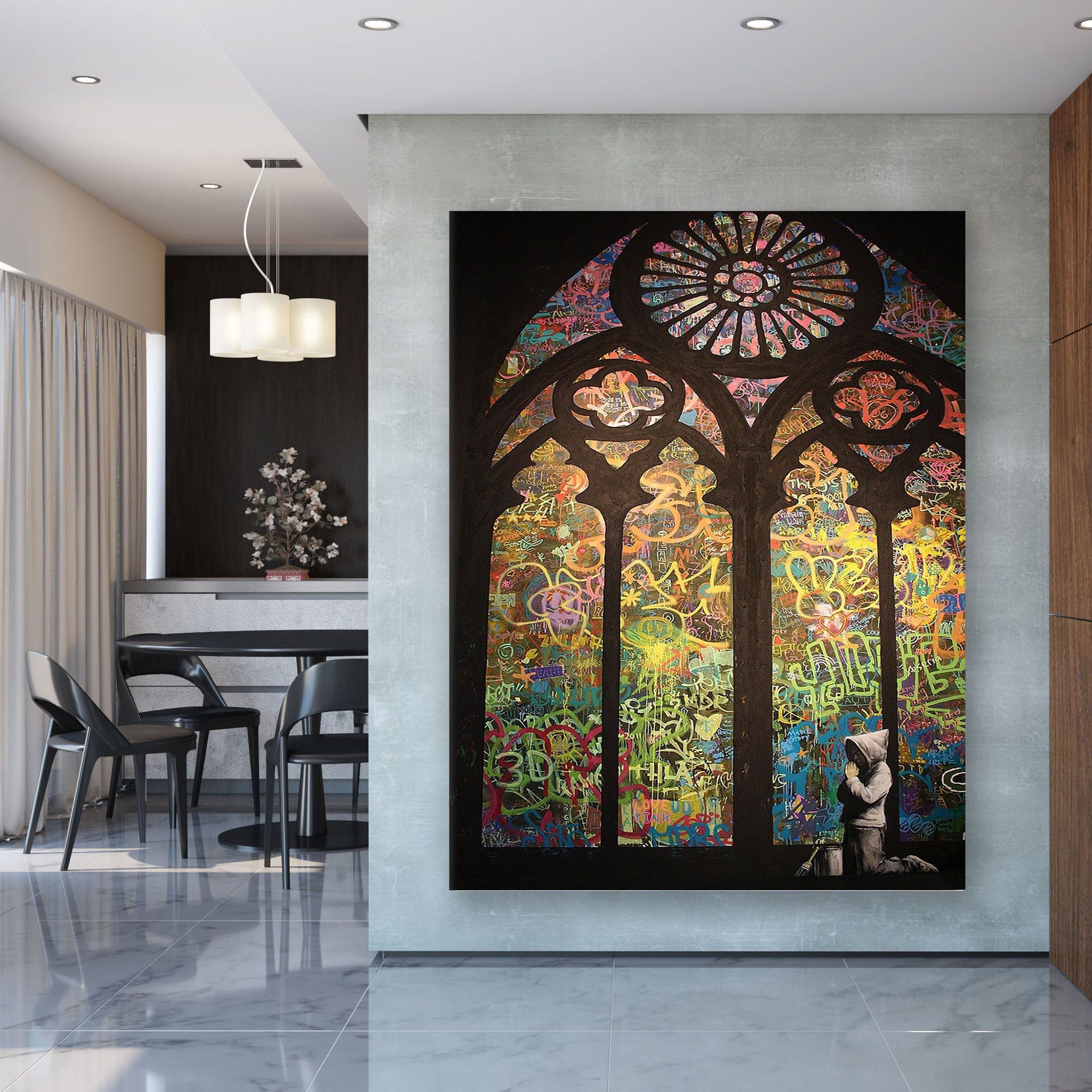 Banksy - Lance-Fleurs Canvas Wall Art Framed Print Banksy Canvas Wall Art Throwing Man Banksy