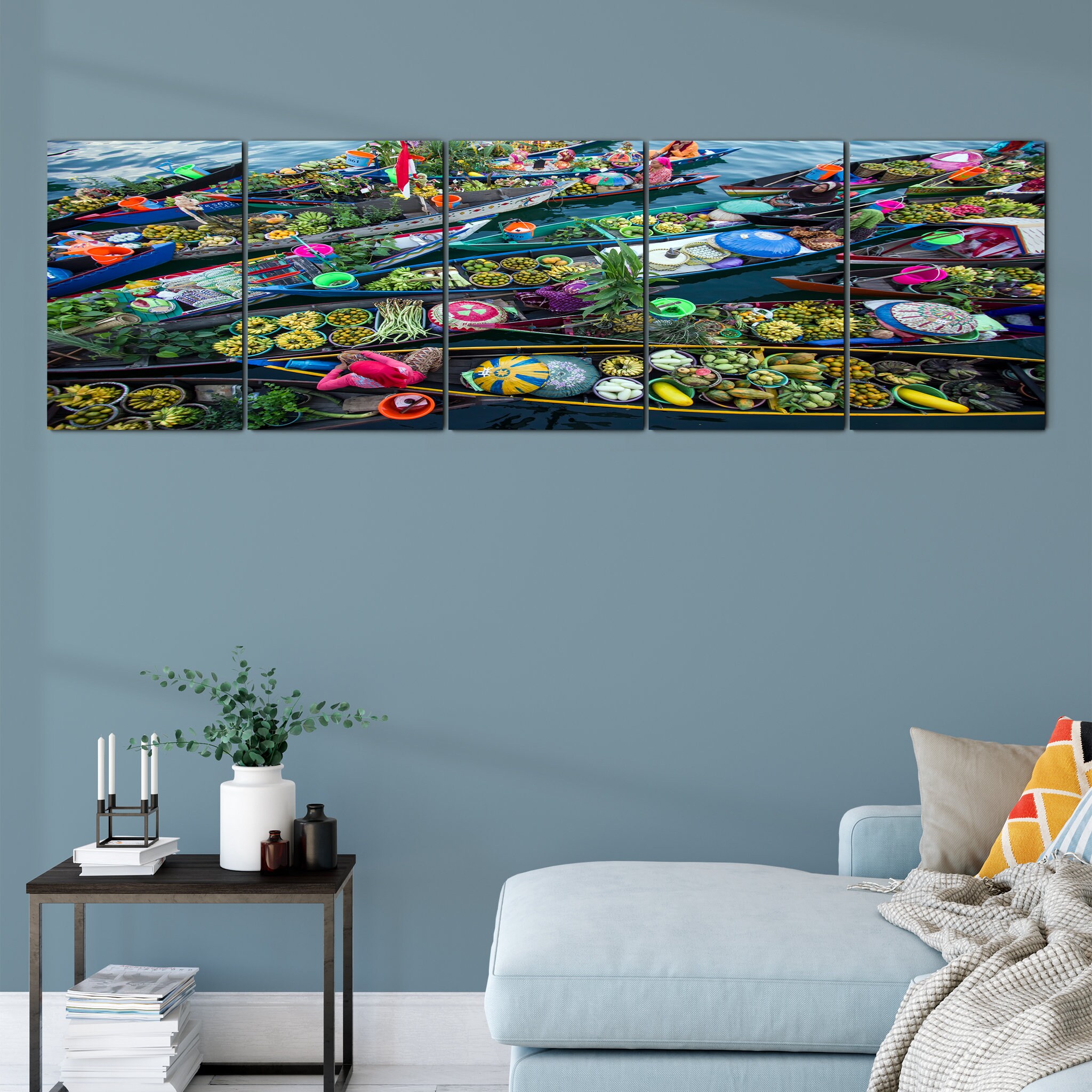 Banjarmasin Floating Market Canvas Wall Art - Photographie de Fruits Boat Photography