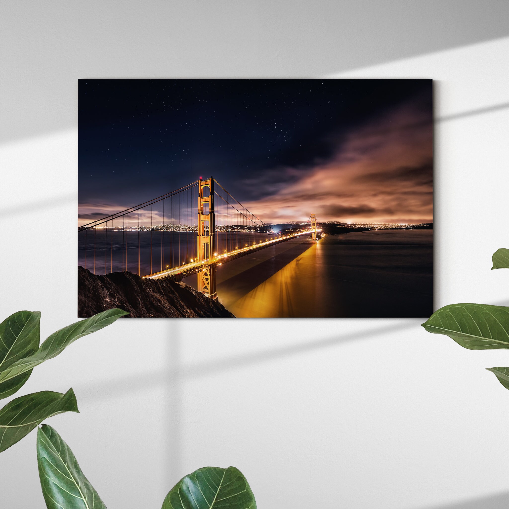 Golden Gate To Stars Art Mural sur Toile - Art Du Ciel Nocturne Photographie de Pont