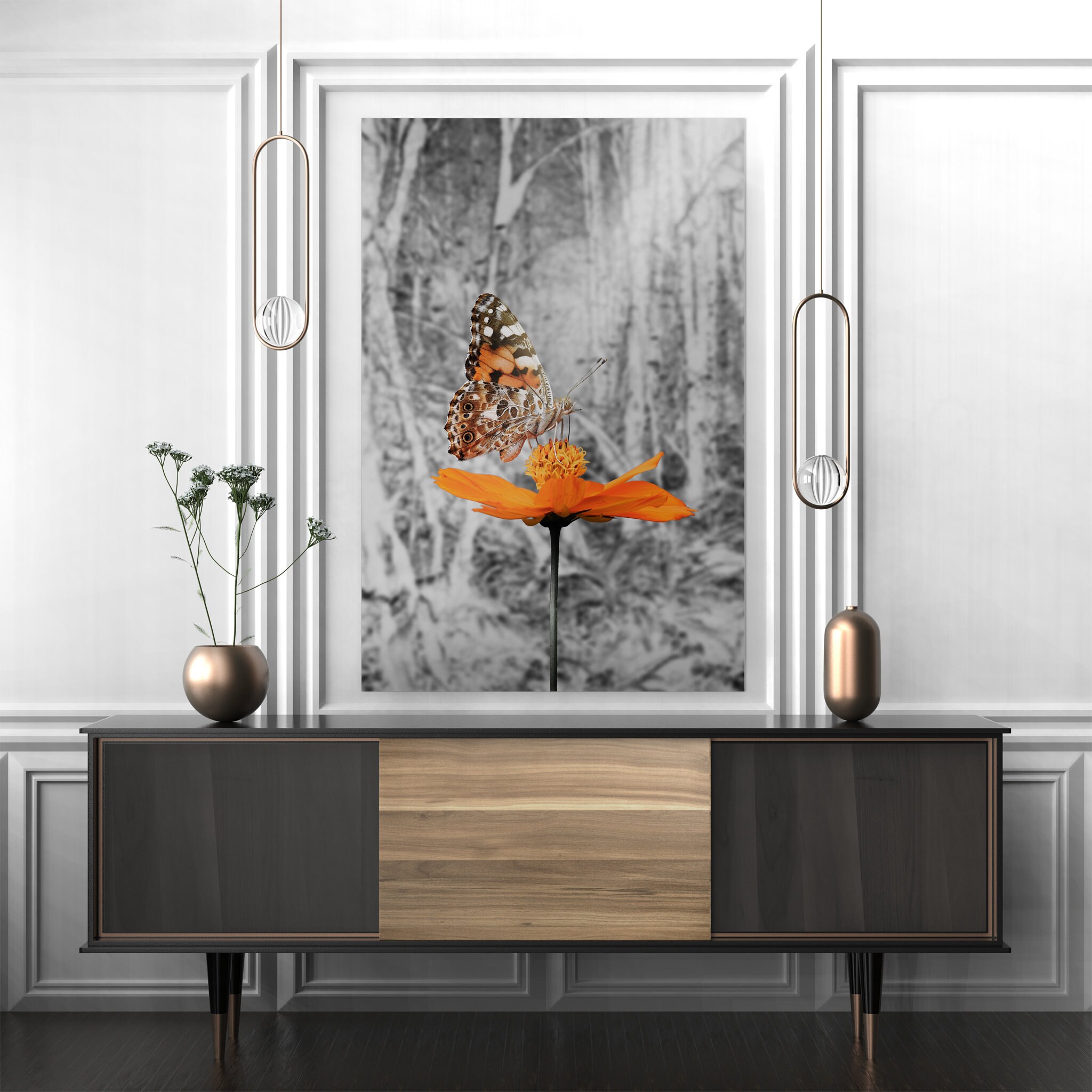 Papillon Orange - Art Mural Papillon d'oiseau