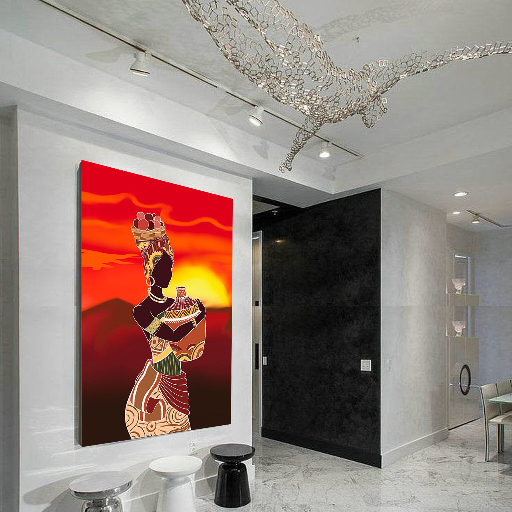 African Black Woman Wall Art - Art Mural Moderne Féministe Féminin