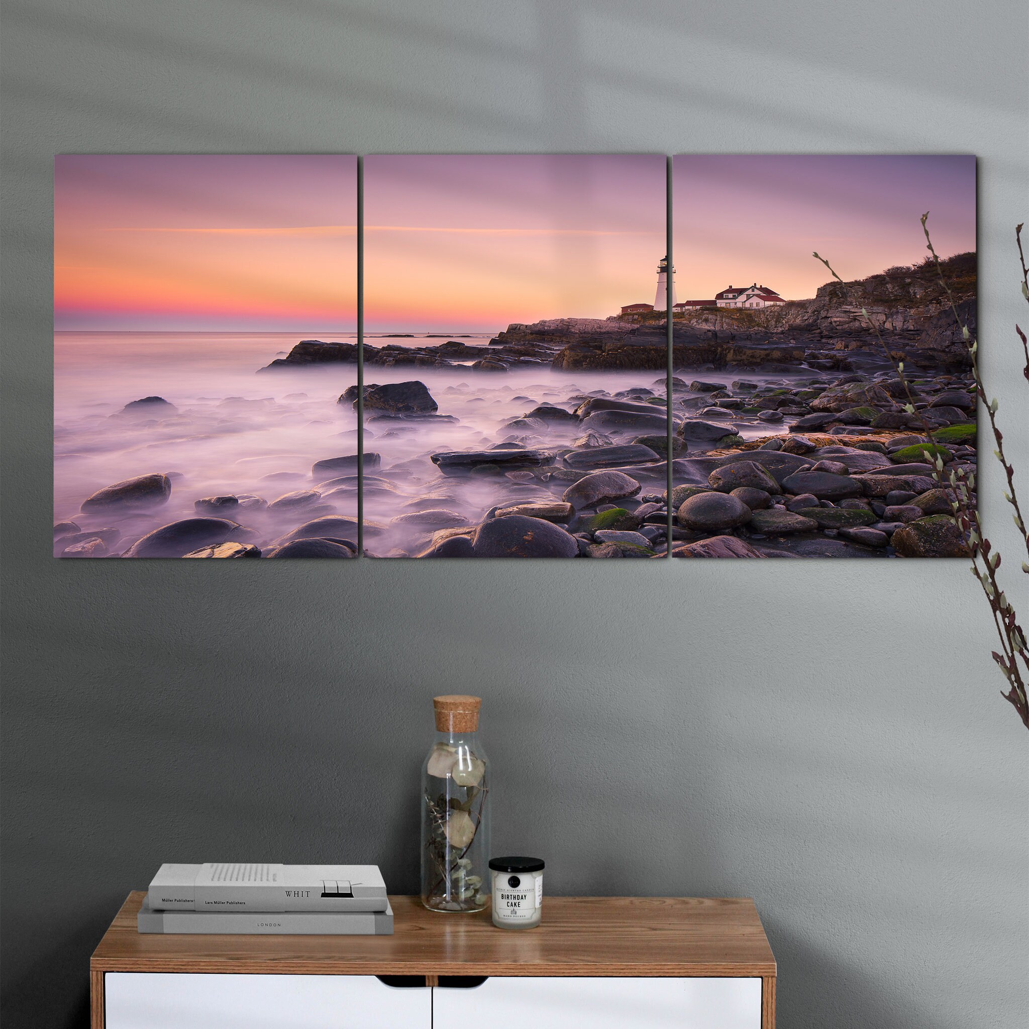 Portland Headlight Canvas Wall Art - Toile d'art Mural de Plage Paysage