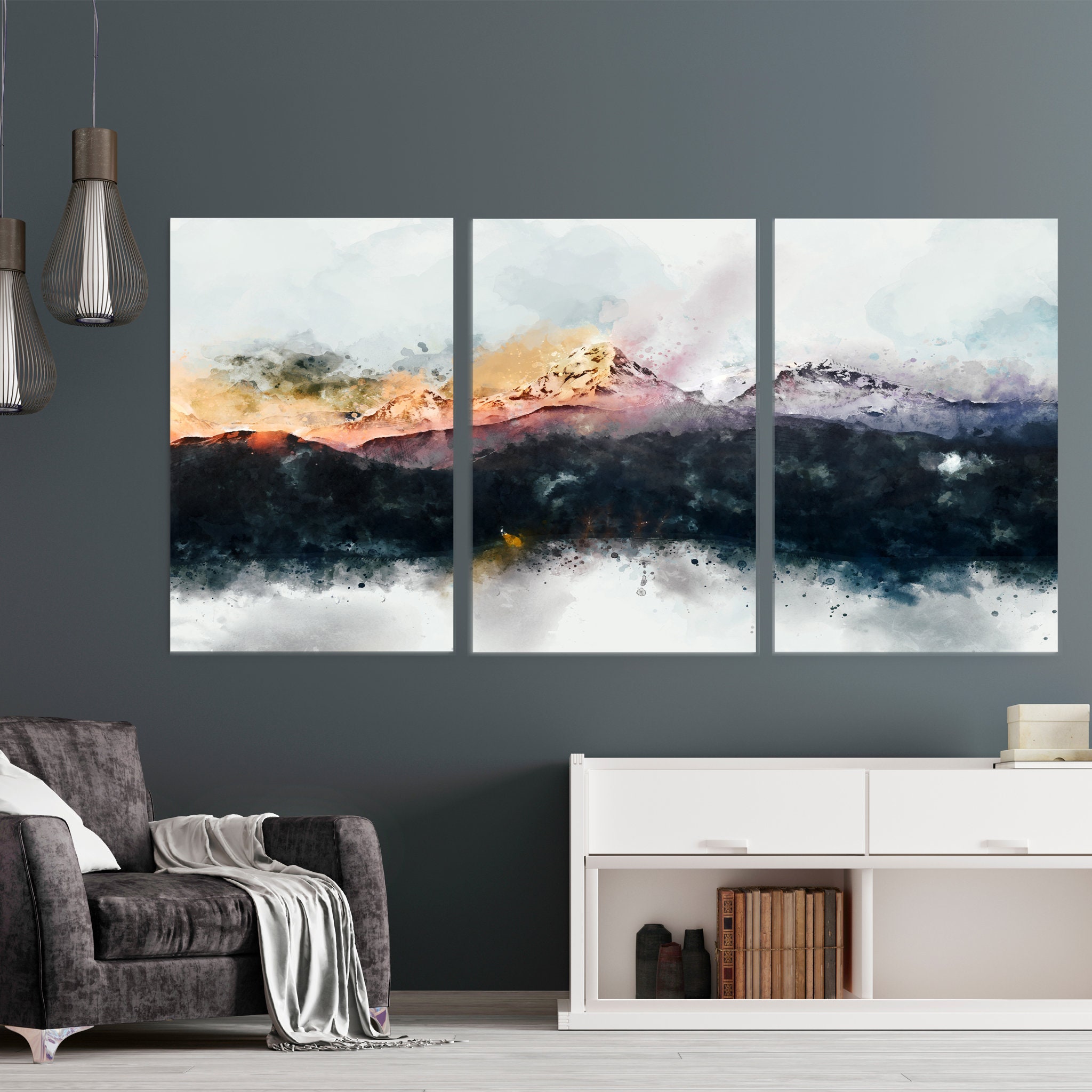 Vue sur La Montagne Par Elia - Toile Abstraite d'art Mural Estampes Moderne et Grand Art de Pour Le 