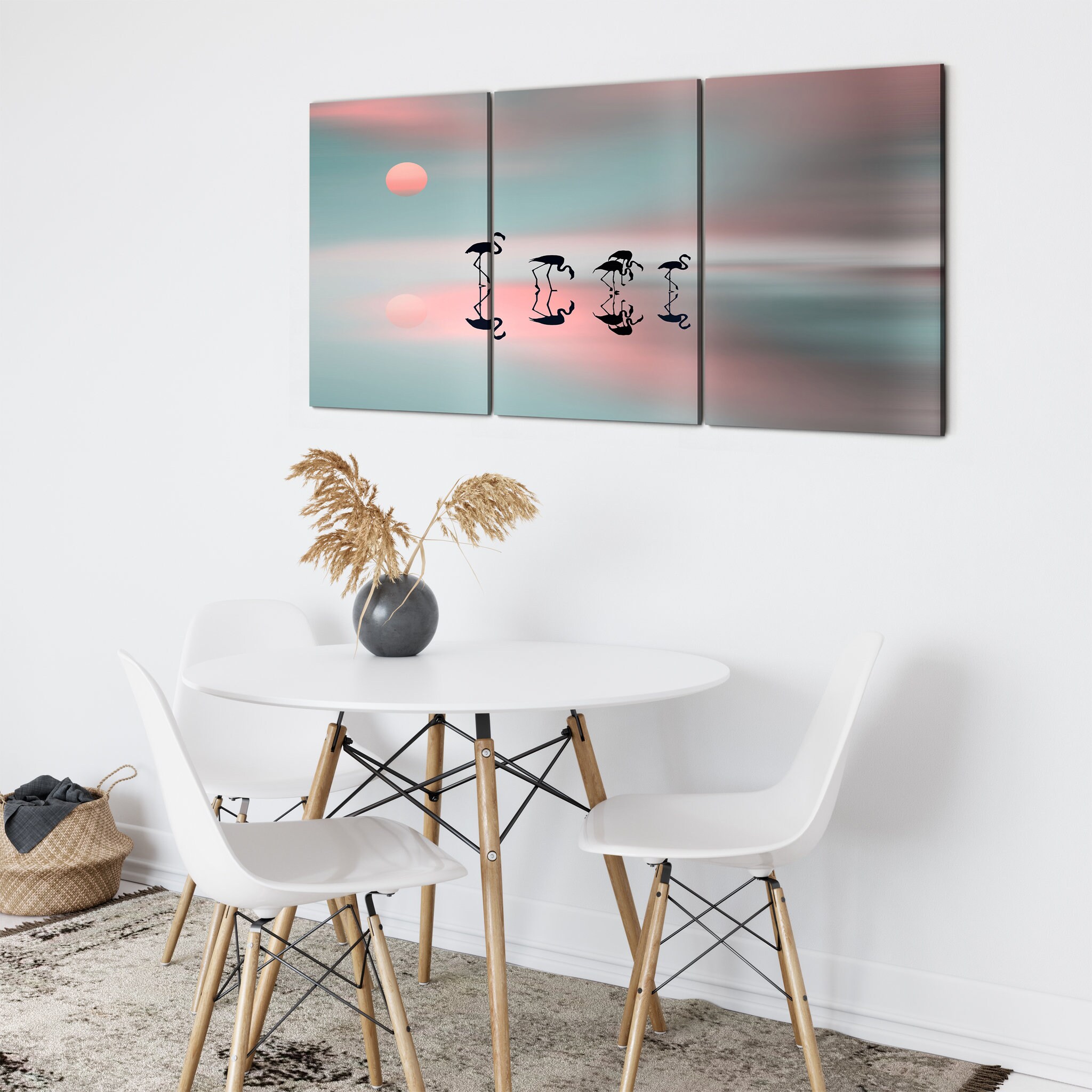 Flamants Roses de Famille Art Mural sur Toile - Photographie Flamant Rose Art Abstrait Toile