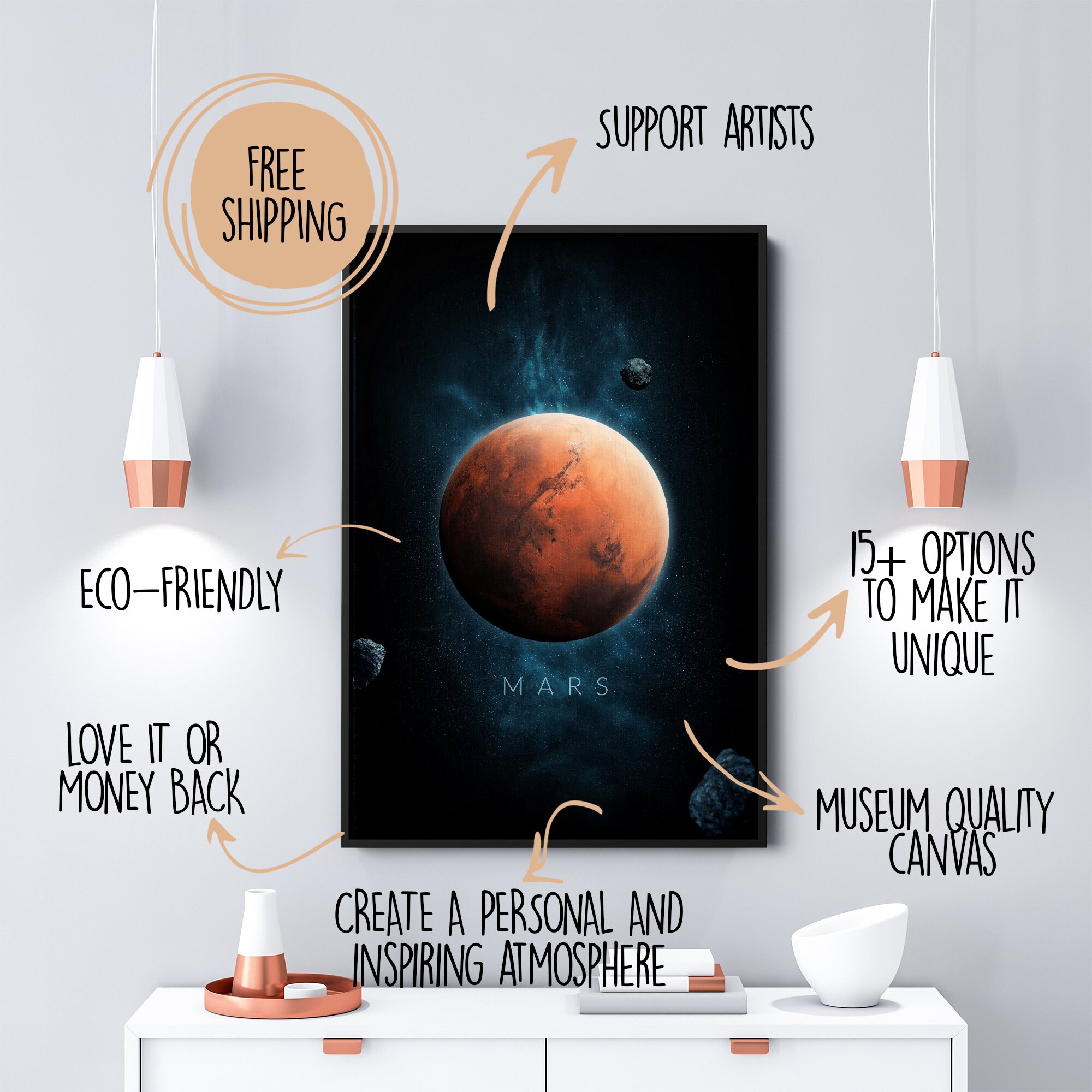 Mars Planet Weltall 3 Bilder Bild auf Leinwand Wandbild Poster 