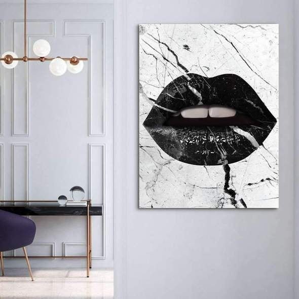 Marble Lips - Wall Art & Toile. Cadeau Pour Elle, Décor/Salon à La Maison. Affiche Encadrée de Lèvre