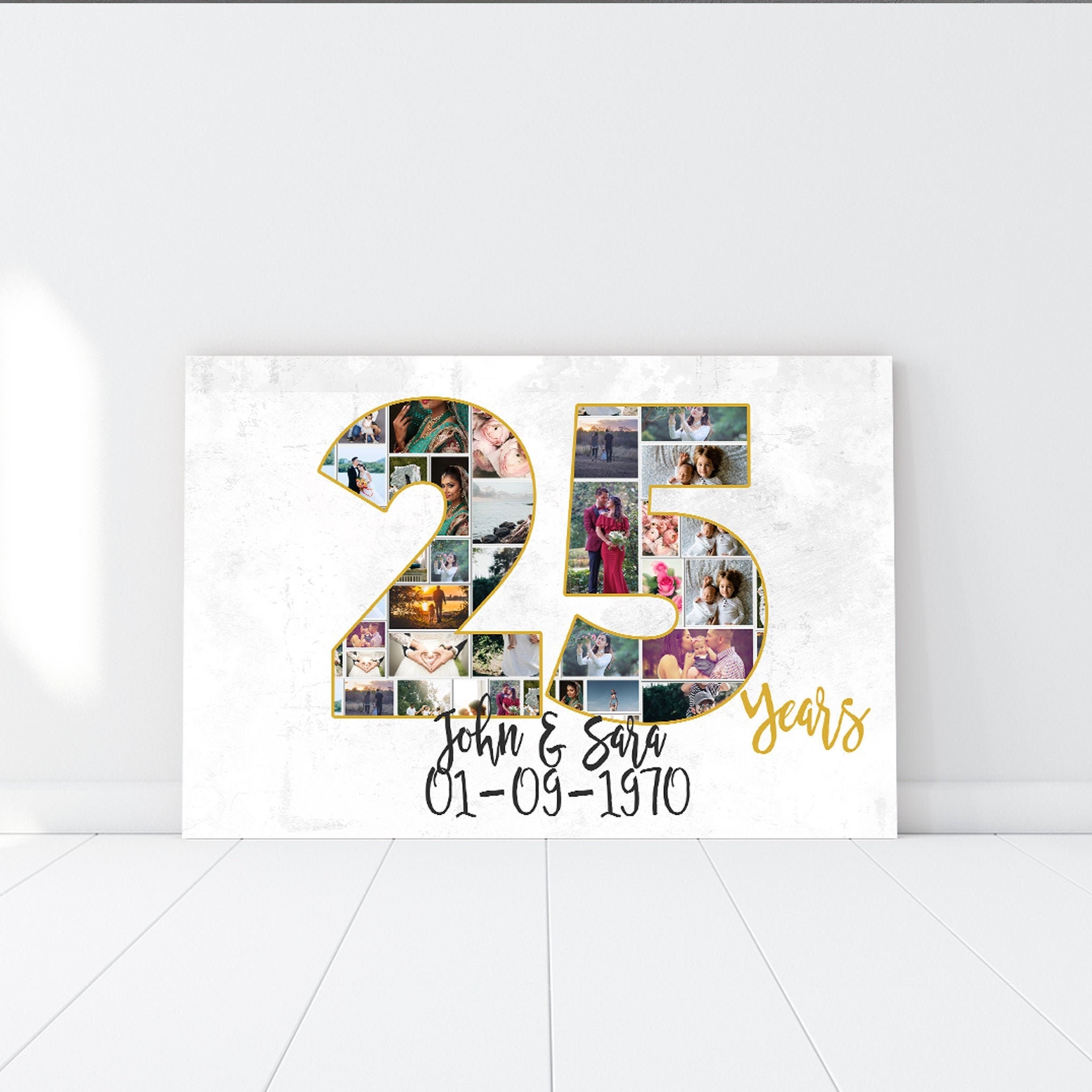 25E Anniversaire Cadeau Collage Personnalisé Photo - Toile Personnalisée Wall Art d'anniversaire de 