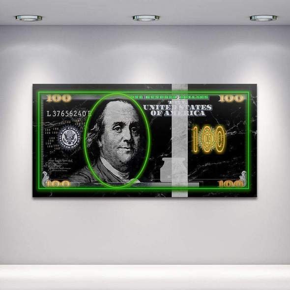 Néon Noir - Benjamin Franklin Artneon Wall Art Print &neon Canvas. Toile d'argent Pour Les Hustlers