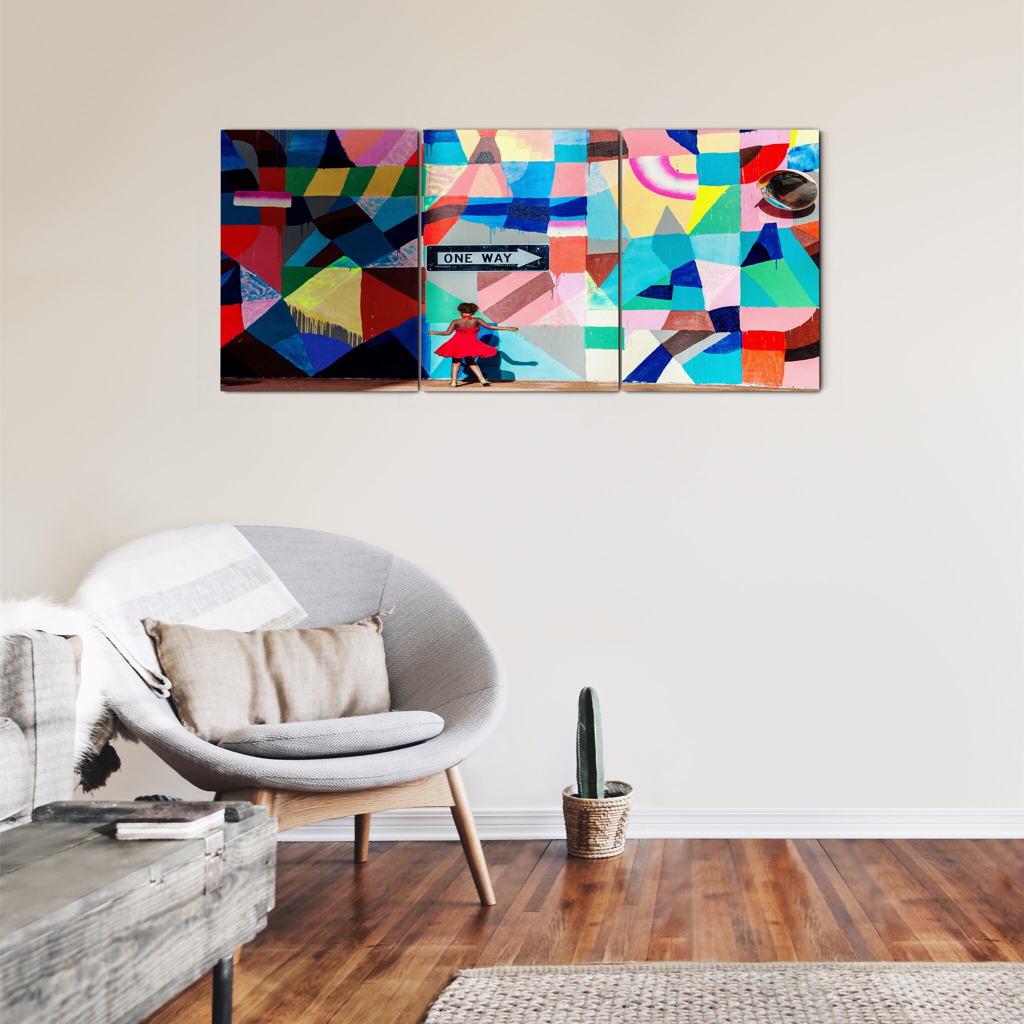 One Way Canvas Wall Art - Mural Abstrait Coloré