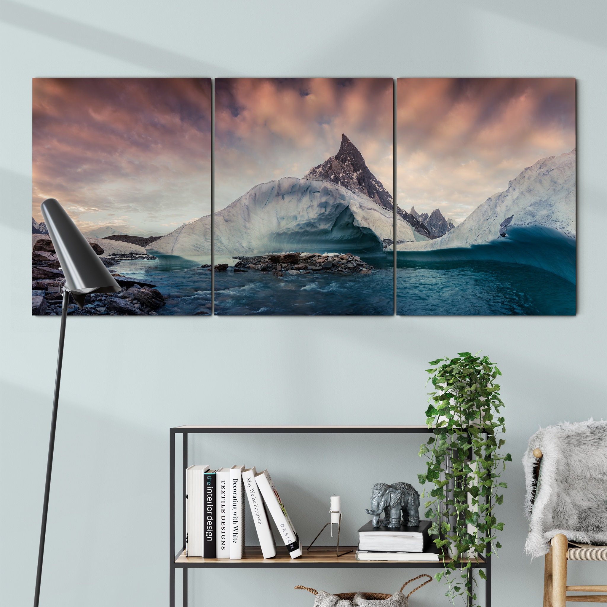 Pakistan Ice Mountain Canvas Art Mural - Photographie de Falaise Montagne Lac Paysage